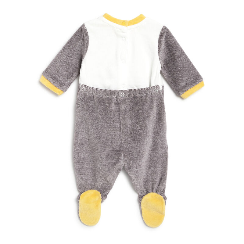 Boys Medium Grey Applique Nappy Opening Babysuit image number 1